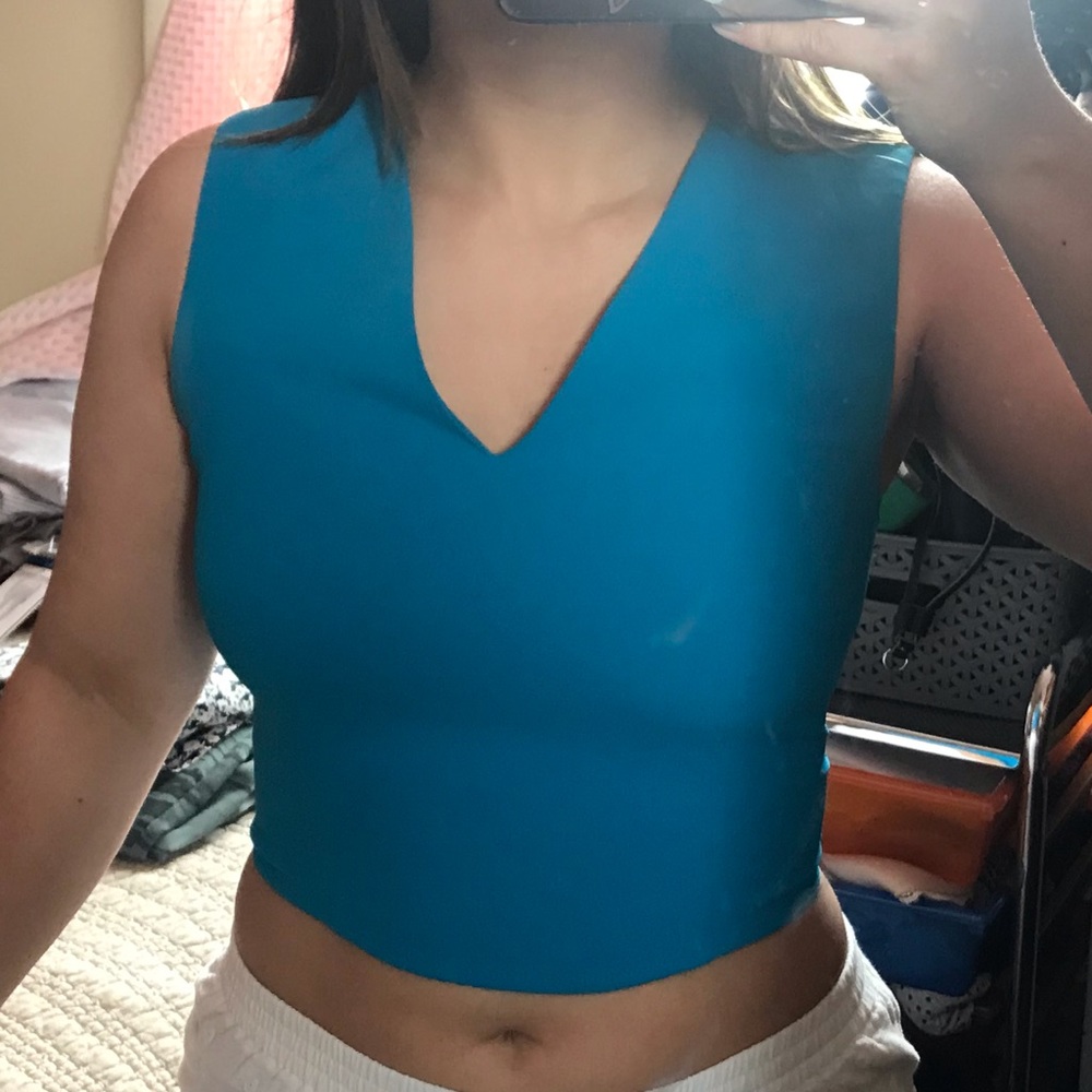 Blue V-neck Crop Blouse